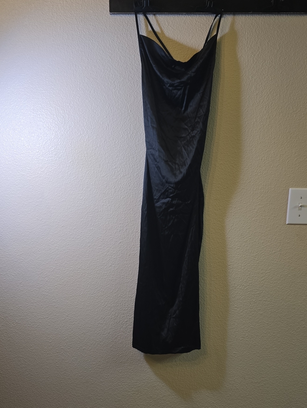 Source Unknown Black Satin Maxi Slip Dress